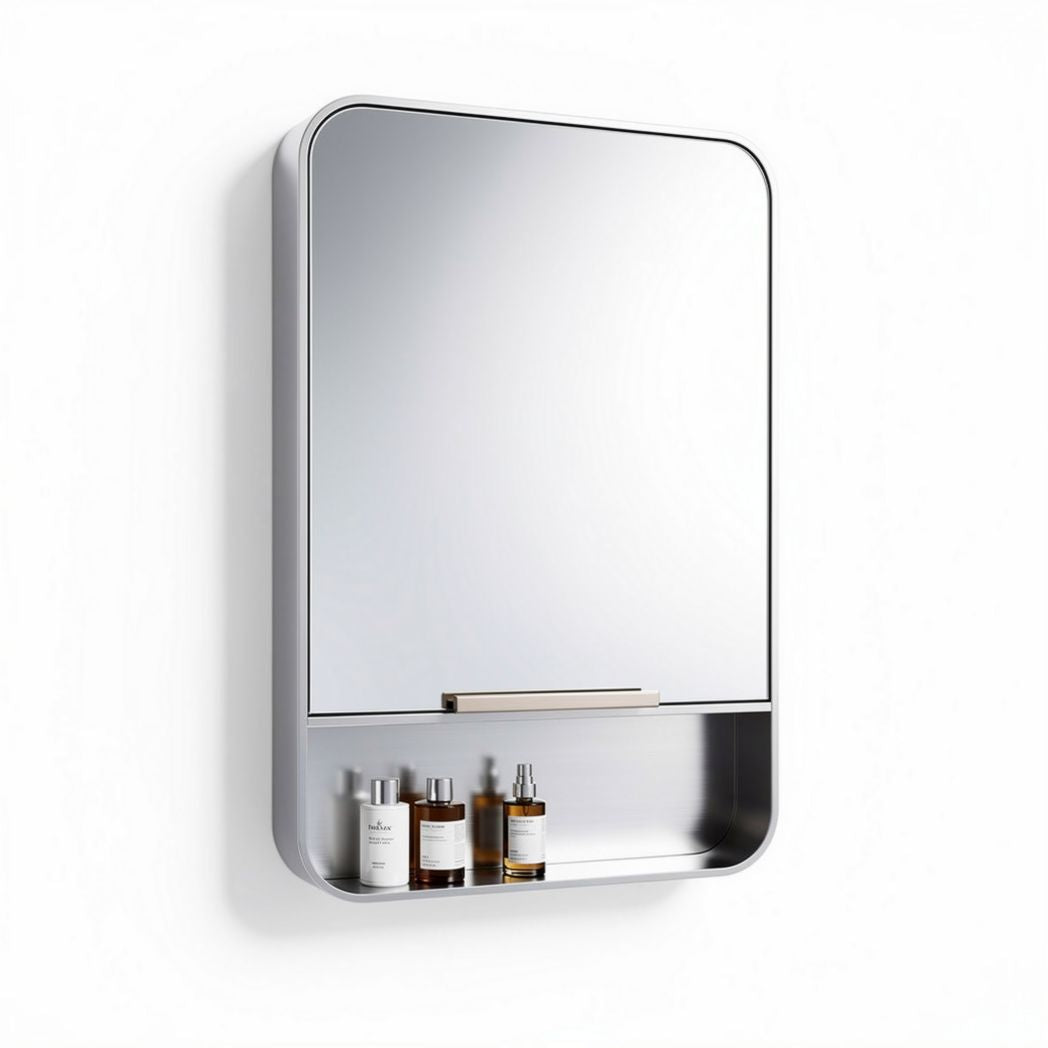 Wall-mounted bathroom mirror with shelf stainless steel frame 60 x 50 x 10cm