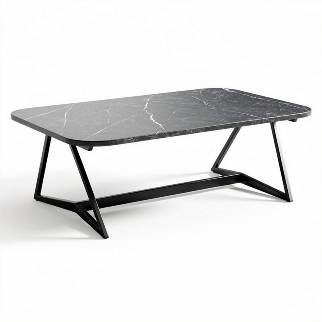 Marble top coffee table with black metal frame 120 x 60 x 45cm