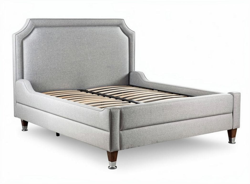 Upholstered bed frame with wooden slats in gray fabric 200 x 160 x 30cm