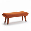 Upholstered bench in orange fabric with wooden legs and metal accents 100 x 40 x 30cm