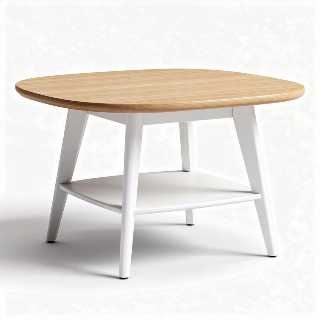 Wooden top coffee table with white legs and lower shelf 80 x 60 x 45cm