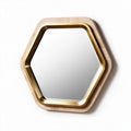 Hexagon mirror with wooden frame and gold trim 40 x 40 x 3cm
