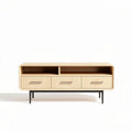Wooden media console table with three drawers and open shelf 120 x 40 x 50cm