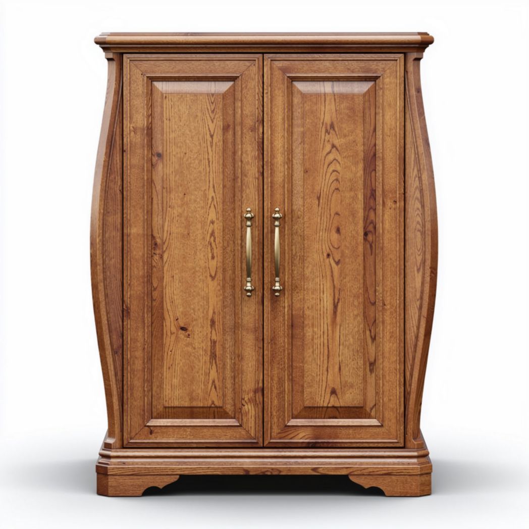 Wooden storage cabinet with double doors and elegant curved design 90 x 50 x 120cm