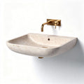 Wall-mounted rectangular marble sink in beige finish 50 x 40 x 15cm