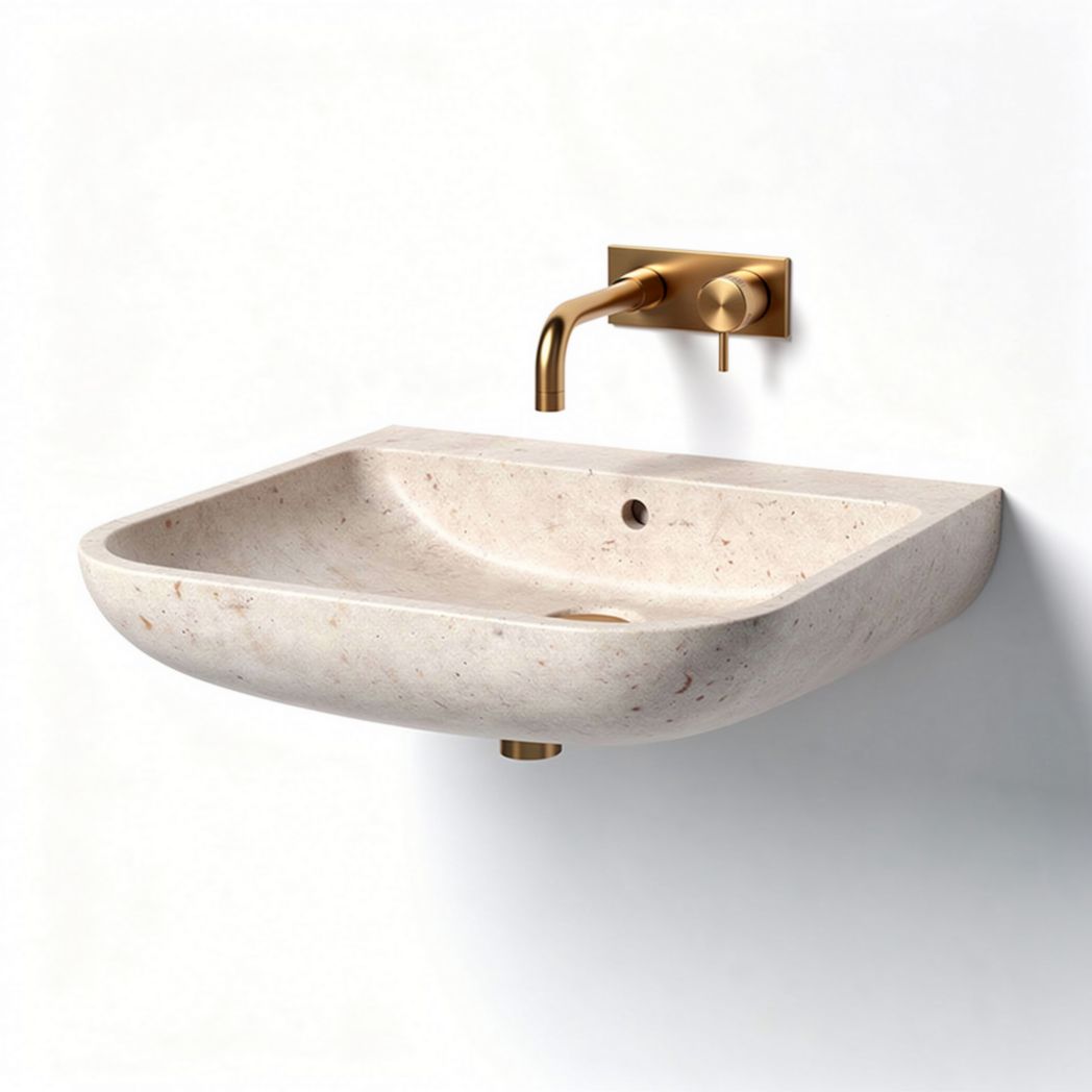 Wall-mounted rectangular marble sink in beige finish 50 x 40 x 15cm