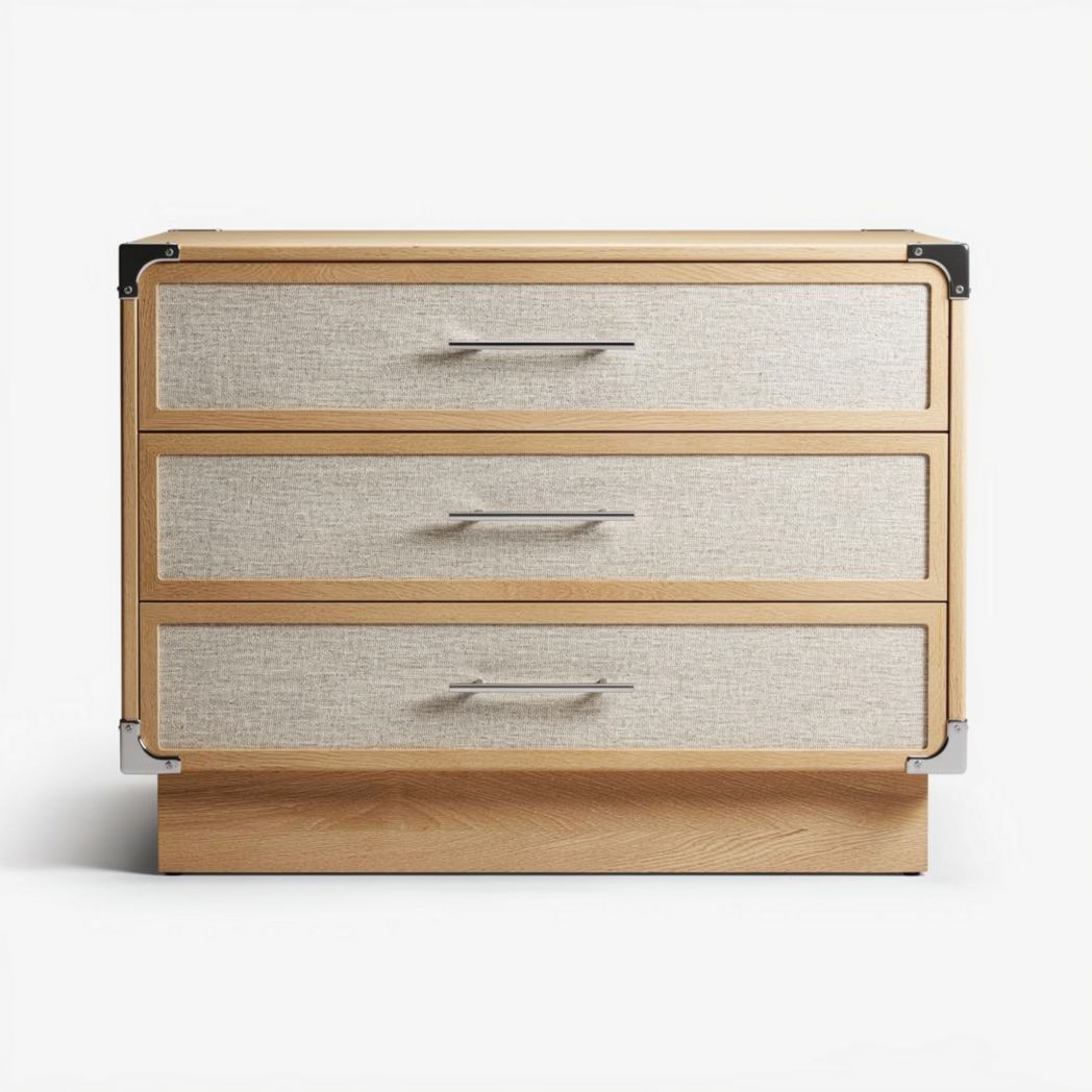 Wooden nightstand with three drawers and linen finish 60 x 40 x 45cm