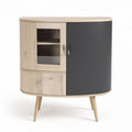 Mid-century modern sideboard with glass door and wooden finish 80 x 40 x 80cm