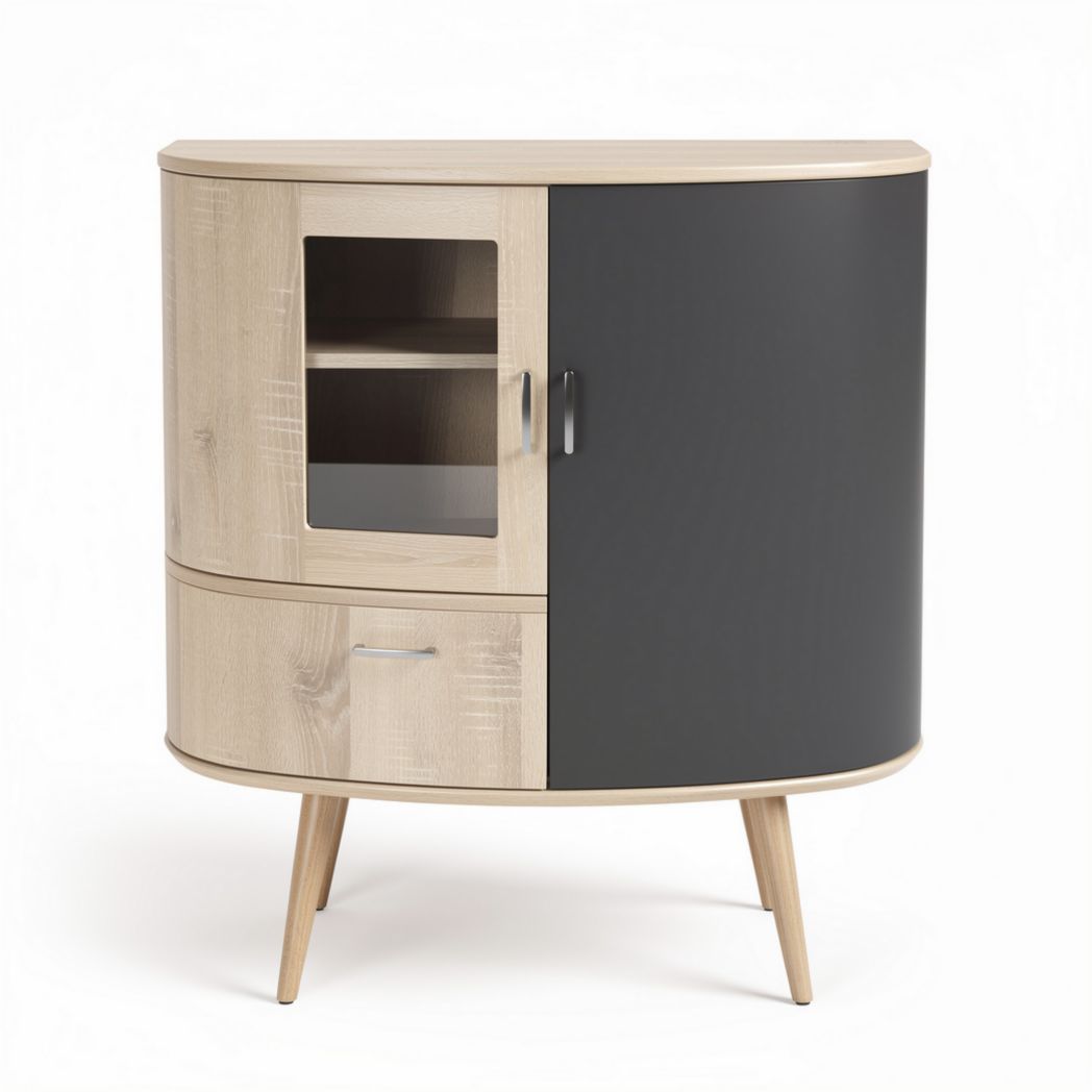 Mid-century modern sideboard with glass door and wooden finish 80 x 40 x 80cm
