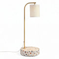 Terrazzo table lamp with golden base and perforated white shade 30 x 15 x 50cm