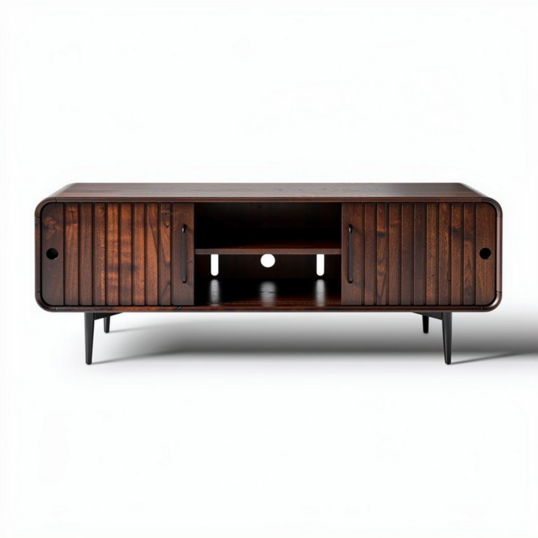 Wooden media console with storage space and modern design 120 x 40 x 45cm