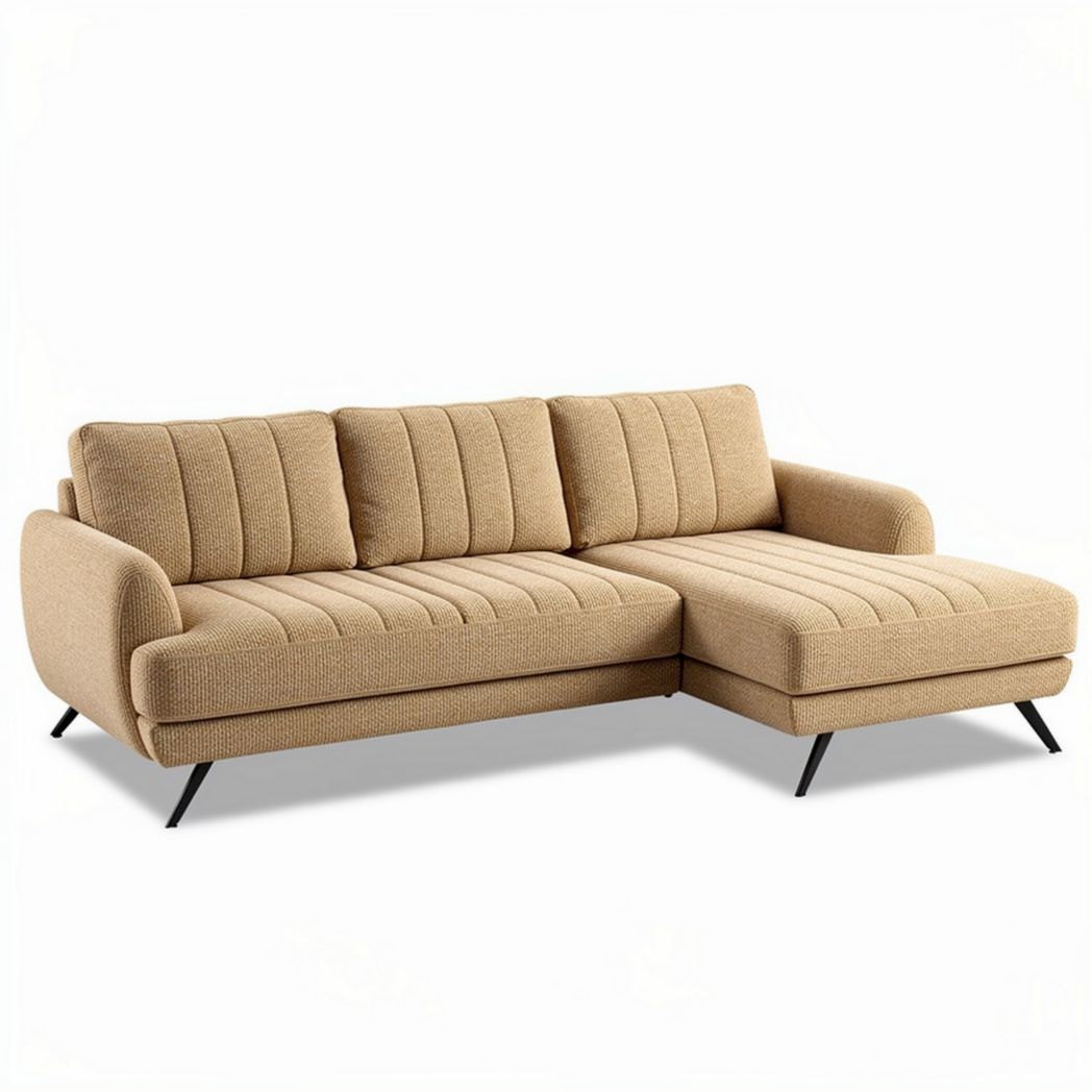 Linen fabric sectional sofa in beige with modern design 210 x 90 x 85cm